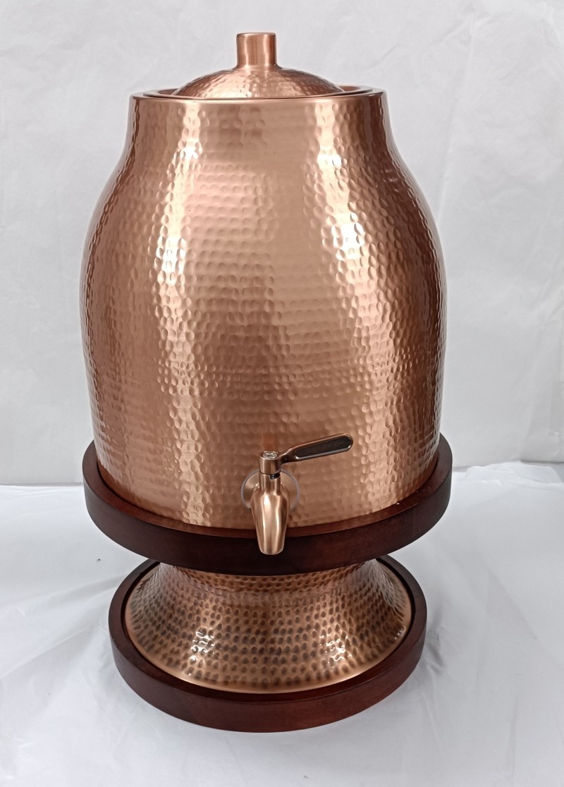 <span style="margin: 0px 0px 5px 0px; font-weight: 600; color:#81655d;">Item #: 265</span><br />hammered copper water cooler with stand